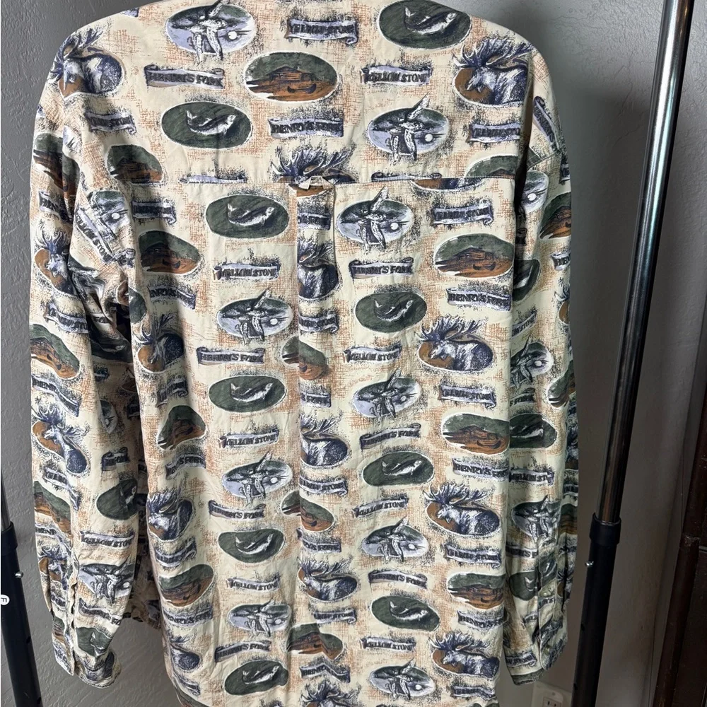Columbia Yellowstone Wildlife Print Shirt 100% Cotton Vintage Outdoors Size XXL